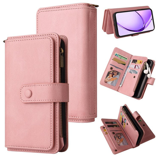 KT Multi-Functional Series-2 For Oppo A3 Pro (Global) 5G  /  A3 Pro (India) 5G Phone Case Zipper Wallet Leather Stand Cover - Pink