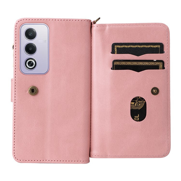 KT Multi-Functional Series-2 For Oppo A3 Pro (Global) 5G  /  A3 Pro (India) 5G Phone Case Zipper Wallet Leather Stand Cover - Pink