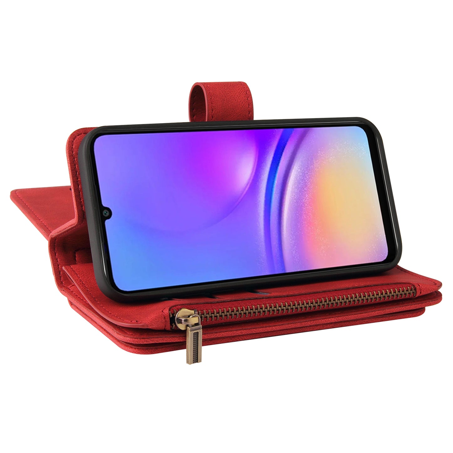 KT Multi-Functional Series-2 For Samsung Galaxy A06 Phone Case Zipper Wallet Leather Stand Cover - Red