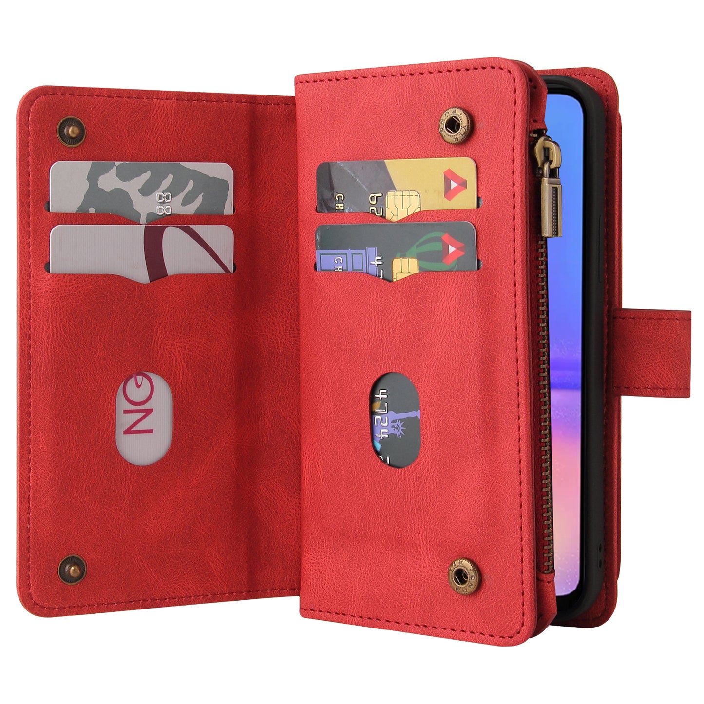 KT Multi-Functional Series-2 For Samsung Galaxy A06 Phone Case Zipper Wallet Leather Stand Cover - Red