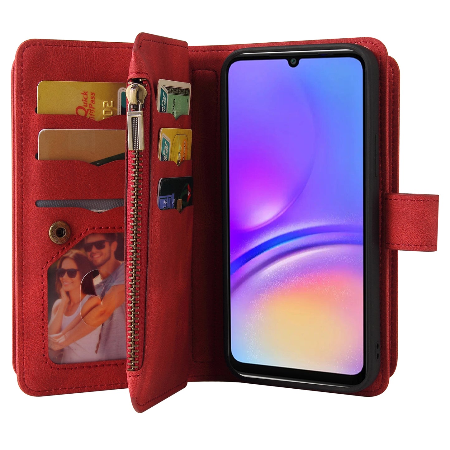 KT Multi-Functional Series-2 For Samsung Galaxy A06 Phone Case Zipper Wallet Leather Stand Cover - Red