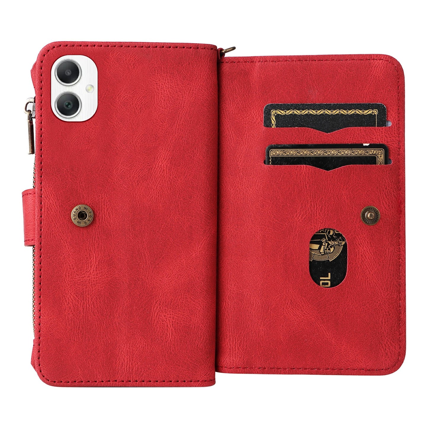KT Multi-Functional Series-2 For Samsung Galaxy A06 Phone Case Zipper Wallet Leather Stand Cover - Red