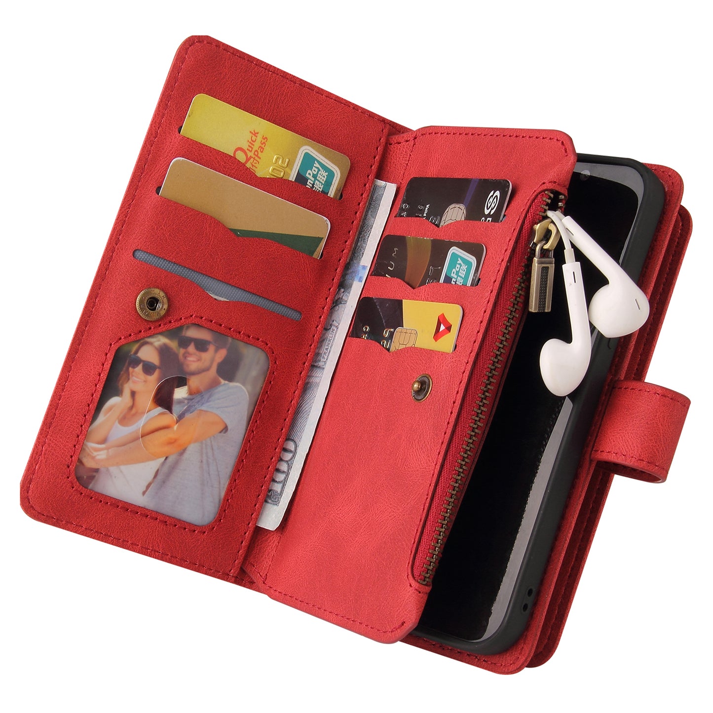 KT Multi-Functional Series-2 For Samsung Galaxy A06 Phone Case Zipper Wallet Leather Stand Cover - Red
