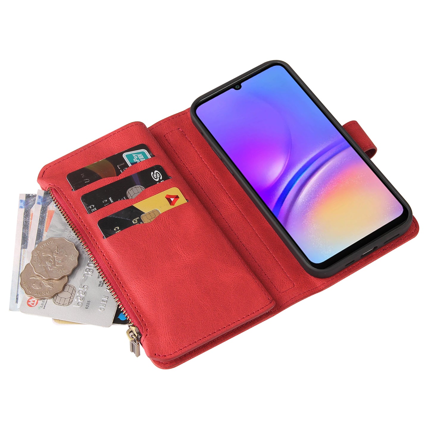 KT Multi-Functional Series-2 For Samsung Galaxy A06 Phone Case Zipper Wallet Leather Stand Cover - Red