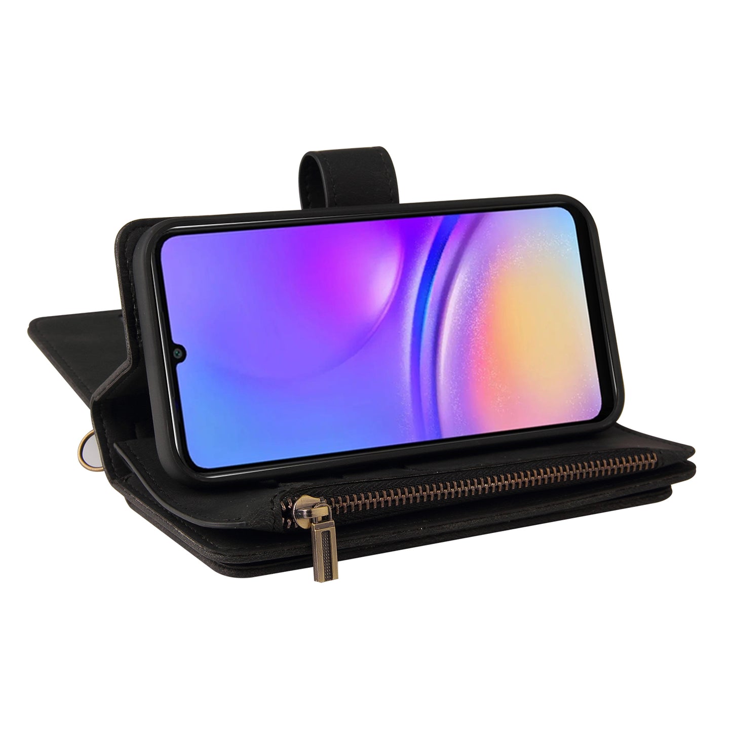 KT Multi-Functional Series-2 For Samsung Galaxy A06 Phone Case Zipper Wallet Leather Stand Cover - Black