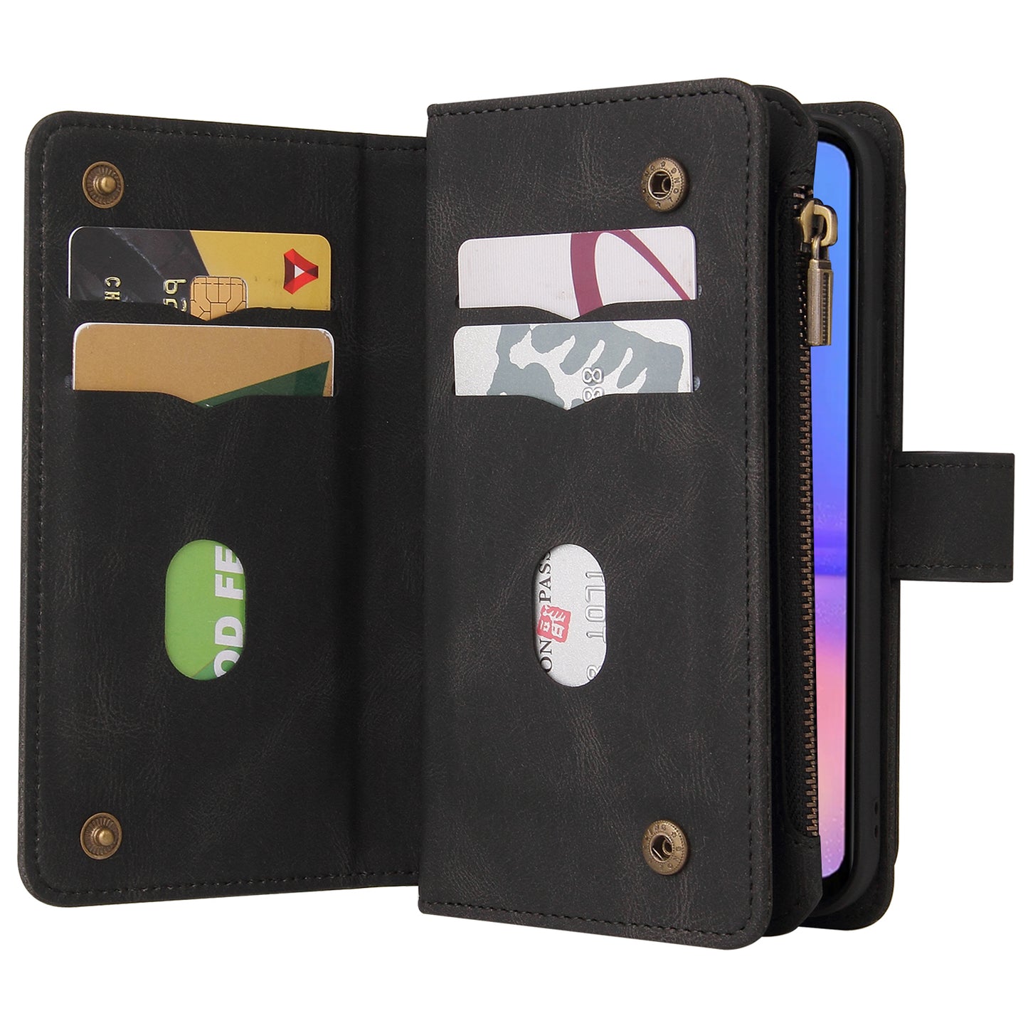 KT Multi-Functional Series-2 For Samsung Galaxy A06 Phone Case Zipper Wallet Leather Stand Cover - Black