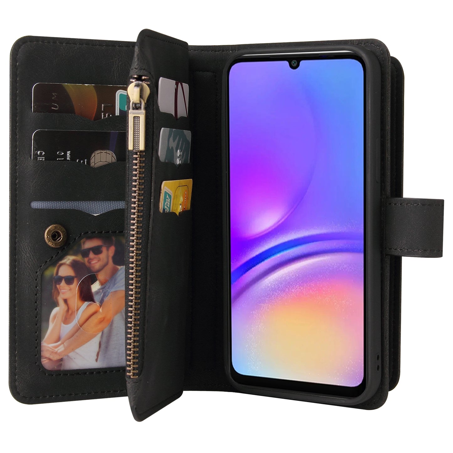 KT Multi-Functional Series-2 For Samsung Galaxy A06 Phone Case Zipper Wallet Leather Stand Cover - Black