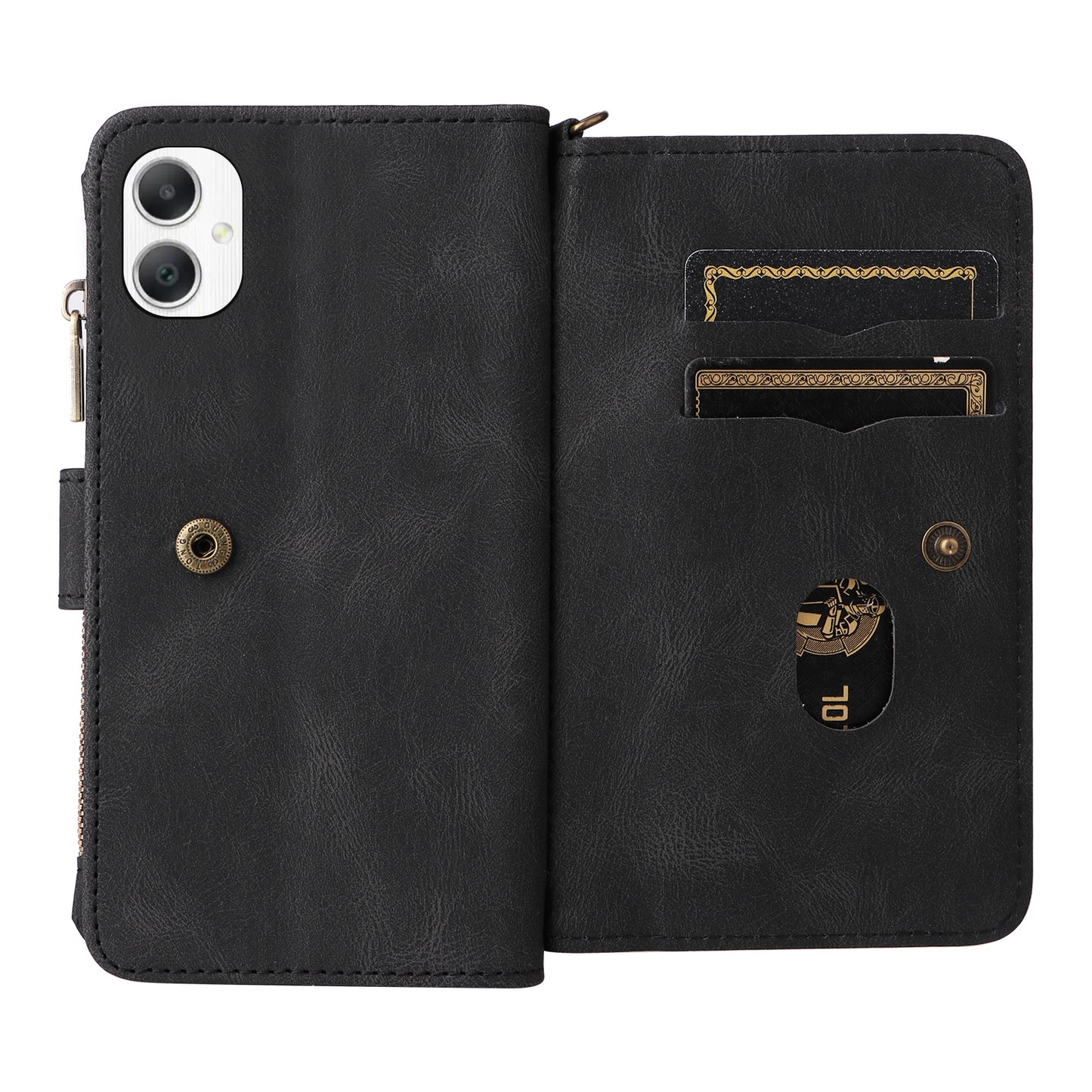 KT Multi-Functional Series-2 For Samsung Galaxy A06 Phone Case Zipper Wallet Leather Stand Cover - Black