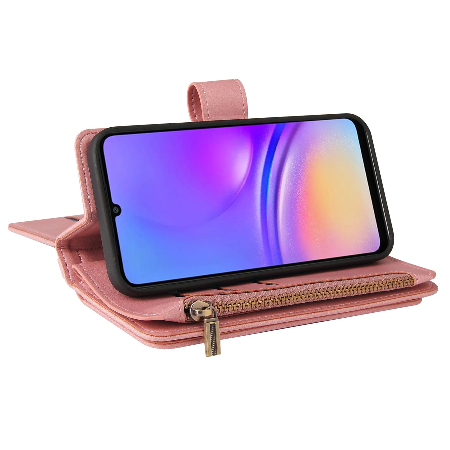 KT Multi-Functional Series-2 For Samsung Galaxy A06 Phone Case Zipper Wallet Leather Stand Cover - Pink