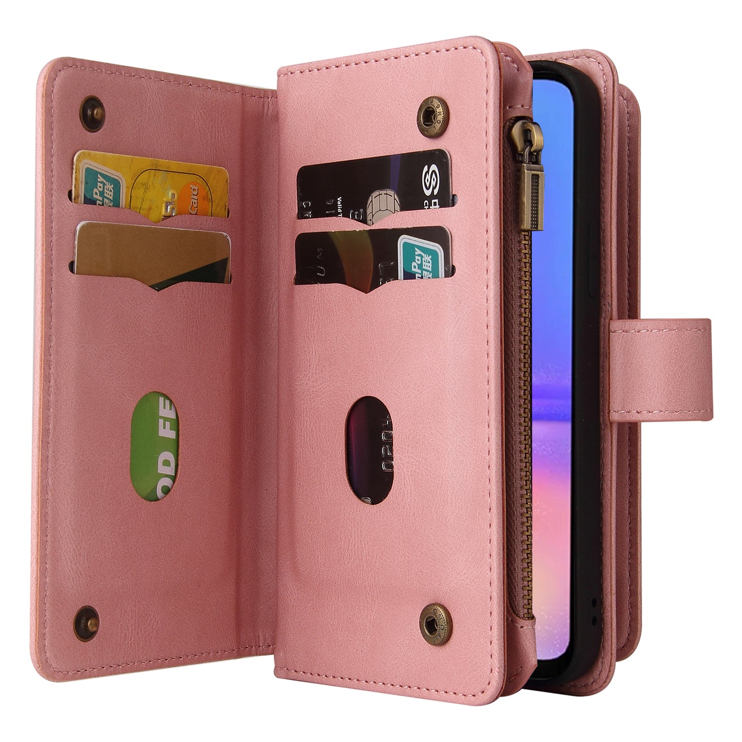 KT Multi-Functional Series-2 For Samsung Galaxy A06 Phone Case Zipper Wallet Leather Stand Cover - Pink