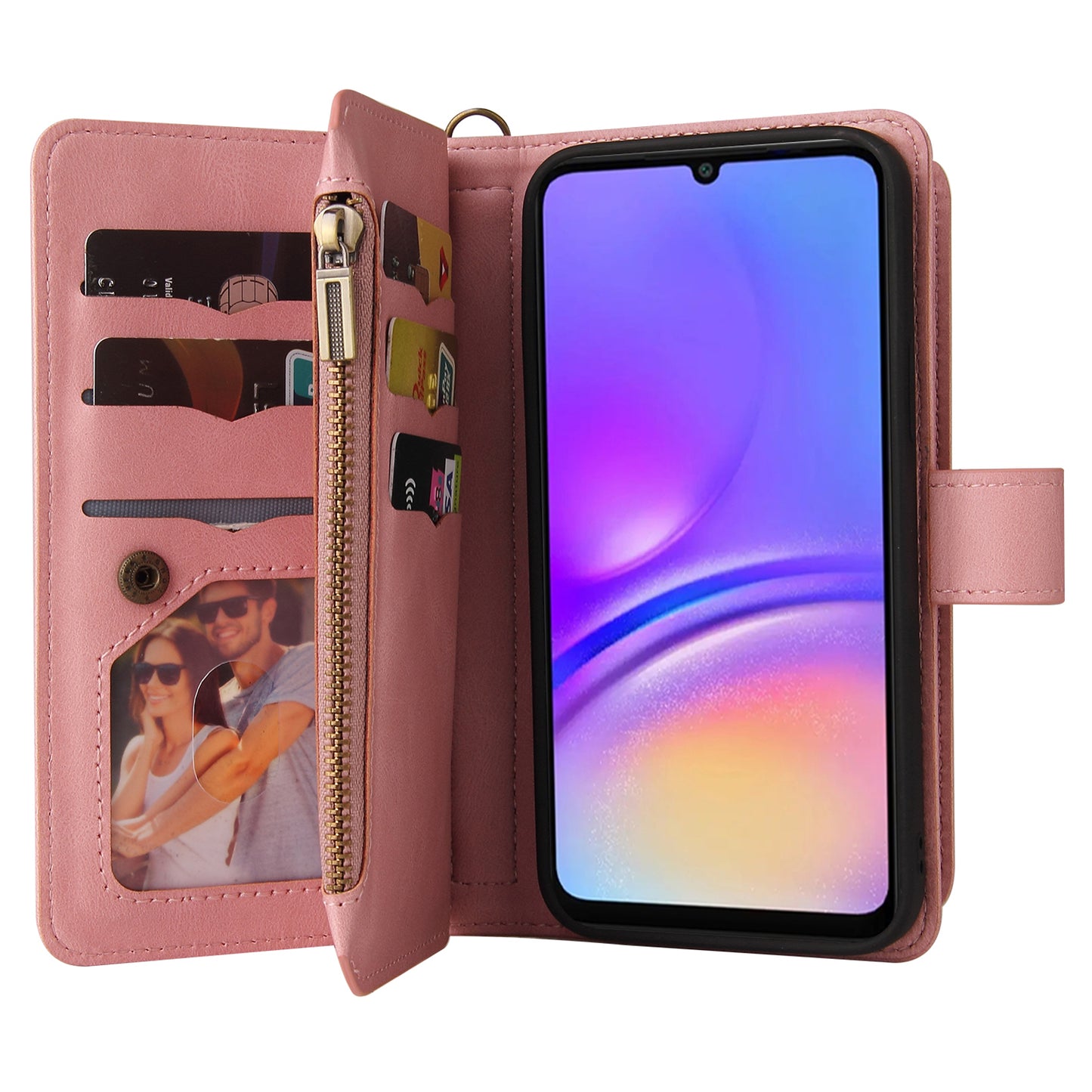 KT Multi-Functional Series-2 For Samsung Galaxy A06 Phone Case Zipper Wallet Leather Stand Cover - Pink