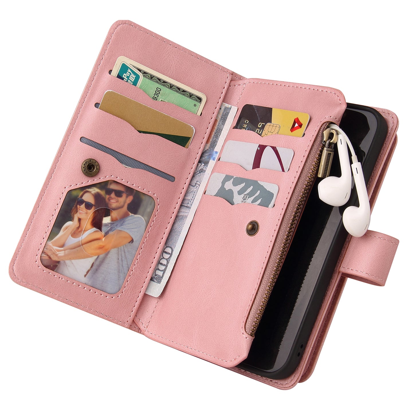 KT Multi-Functional Series-2 For Samsung Galaxy A06 Phone Case Zipper Wallet Leather Stand Cover - Pink