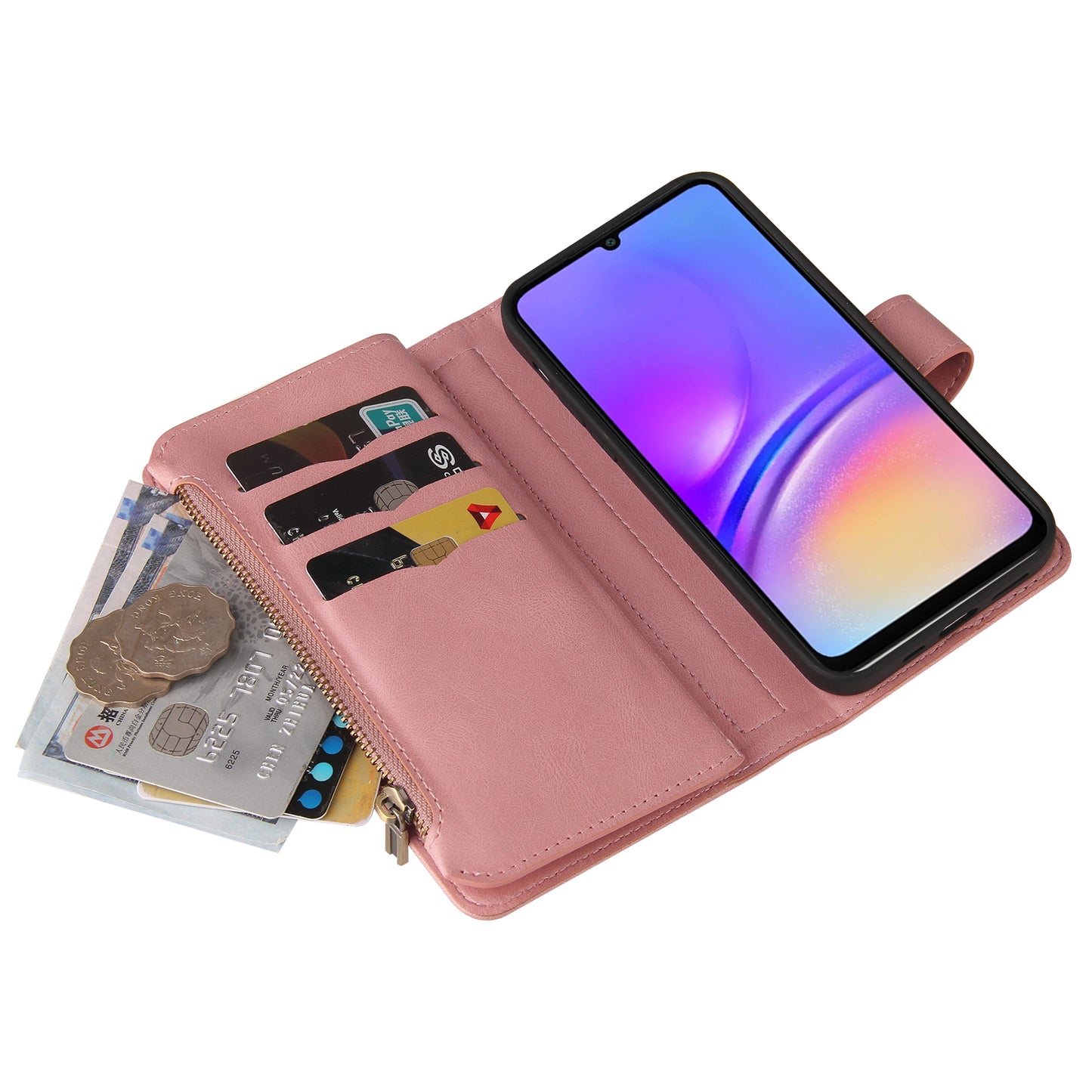 KT Multi-Functional Series-2 For Samsung Galaxy A06 Phone Case Zipper Wallet Leather Stand Cover - Pink