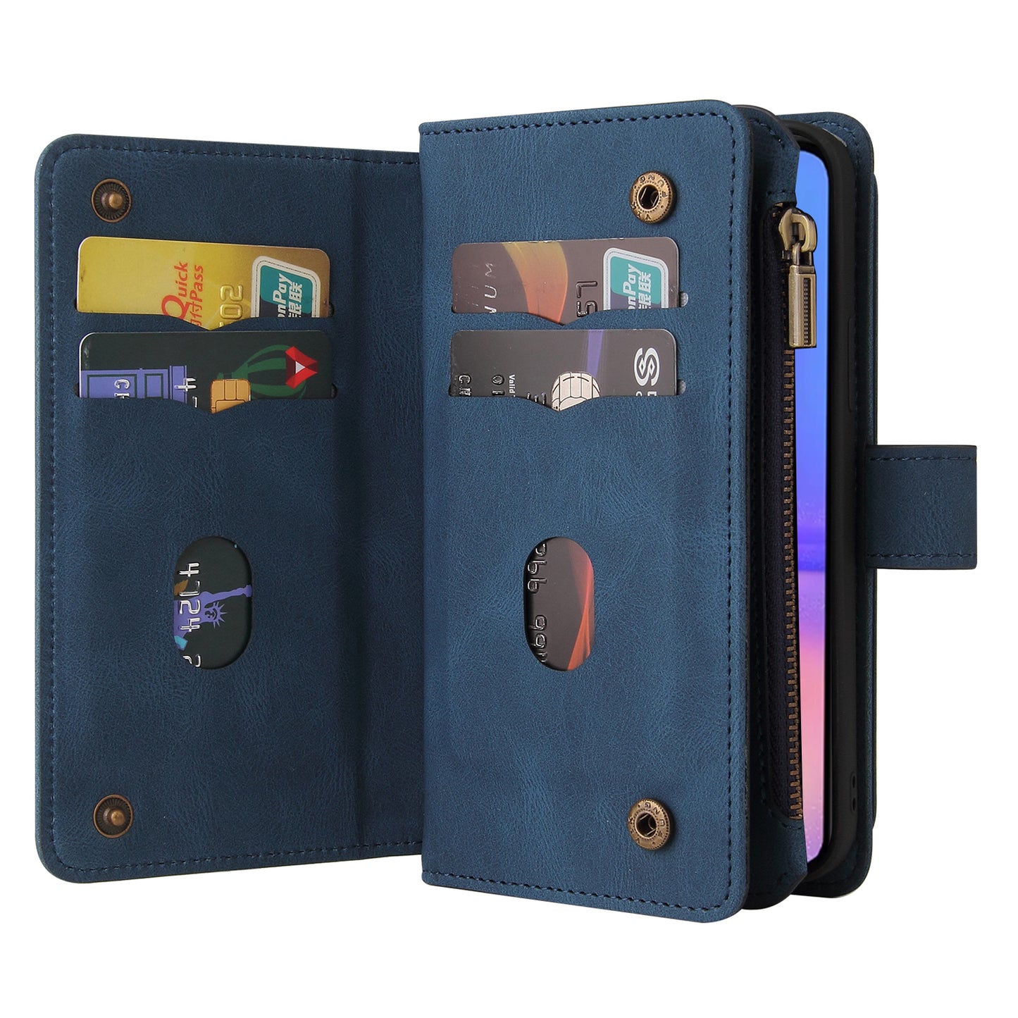 KT Multi-Functional Series-2 For Samsung Galaxy A06 Phone Case Zipper Wallet Leather Stand Cover - Blue