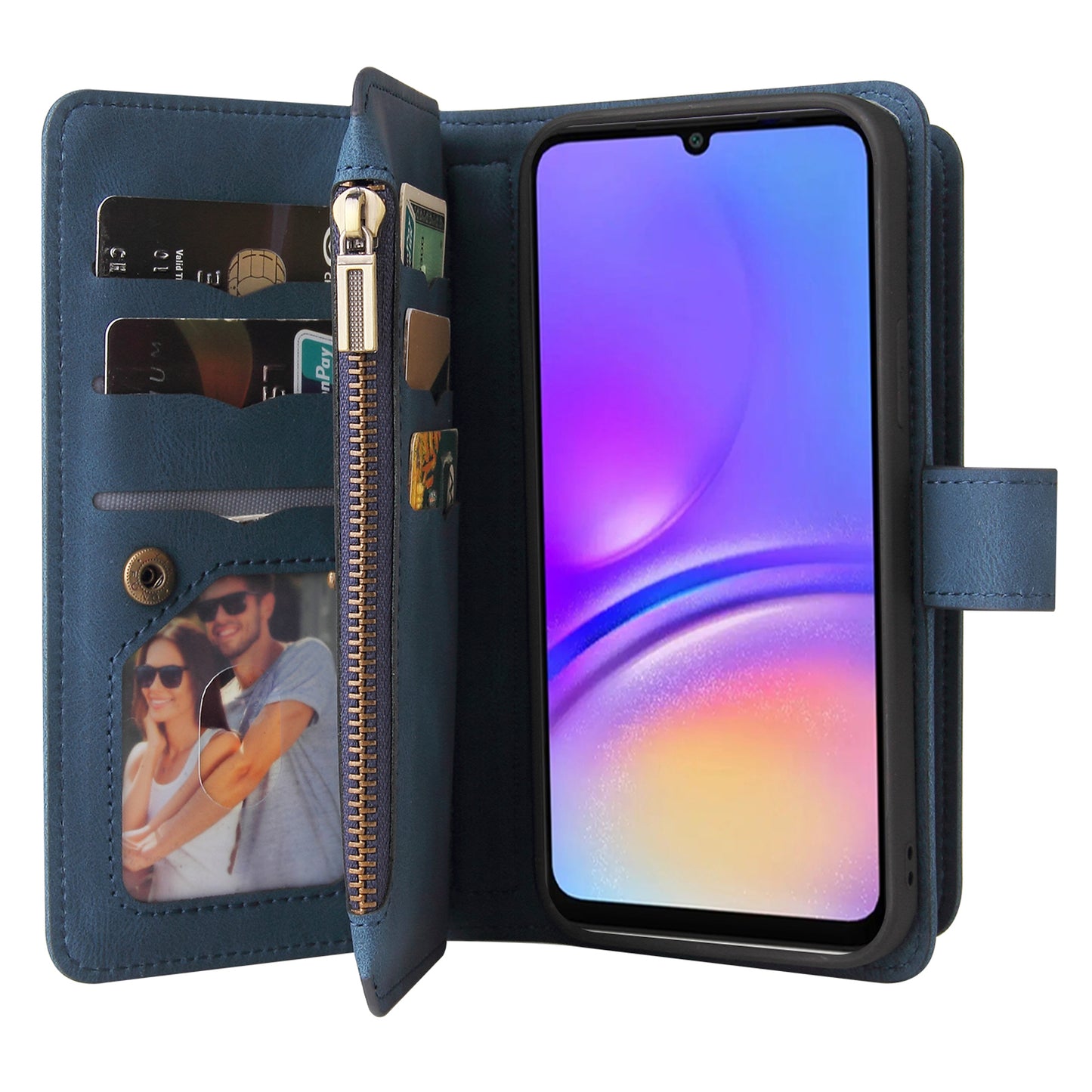 KT Multi-Functional Series-2 For Samsung Galaxy A06 Phone Case Zipper Wallet Leather Stand Cover - Blue