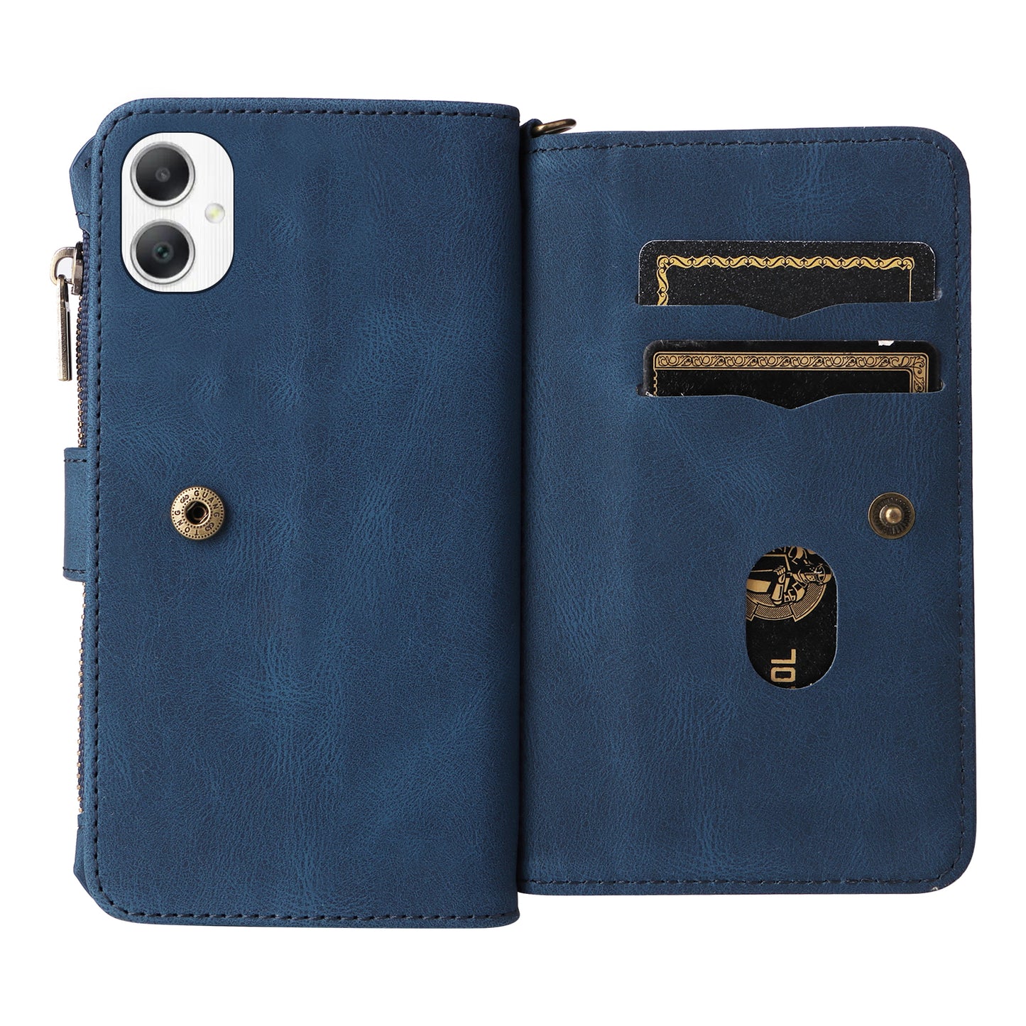 KT Multi-Functional Series-2 For Samsung Galaxy A06 Phone Case Zipper Wallet Leather Stand Cover - Blue