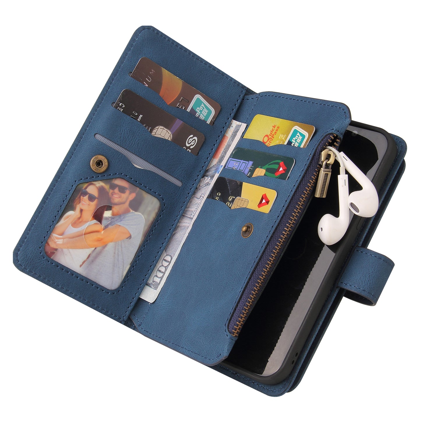 KT Multi-Functional Series-2 For Samsung Galaxy A06 Phone Case Zipper Wallet Leather Stand Cover - Blue