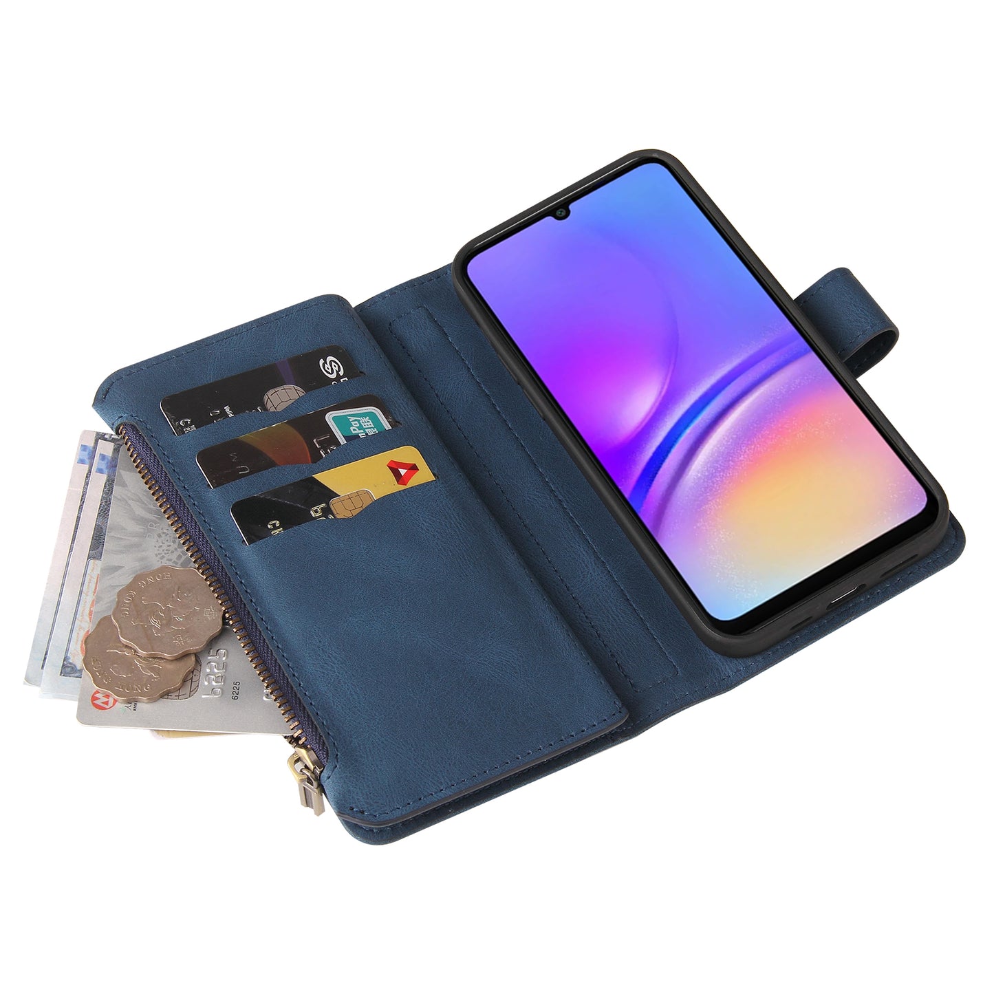 KT Multi-Functional Series-2 For Samsung Galaxy A06 Phone Case Zipper Wallet Leather Stand Cover - Blue