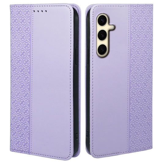 For Samsung Galaxy A16 5G / A16 4G Case Four-Leaf Clover Leather Flip Phone Cover Stand Wallet - Light Purple