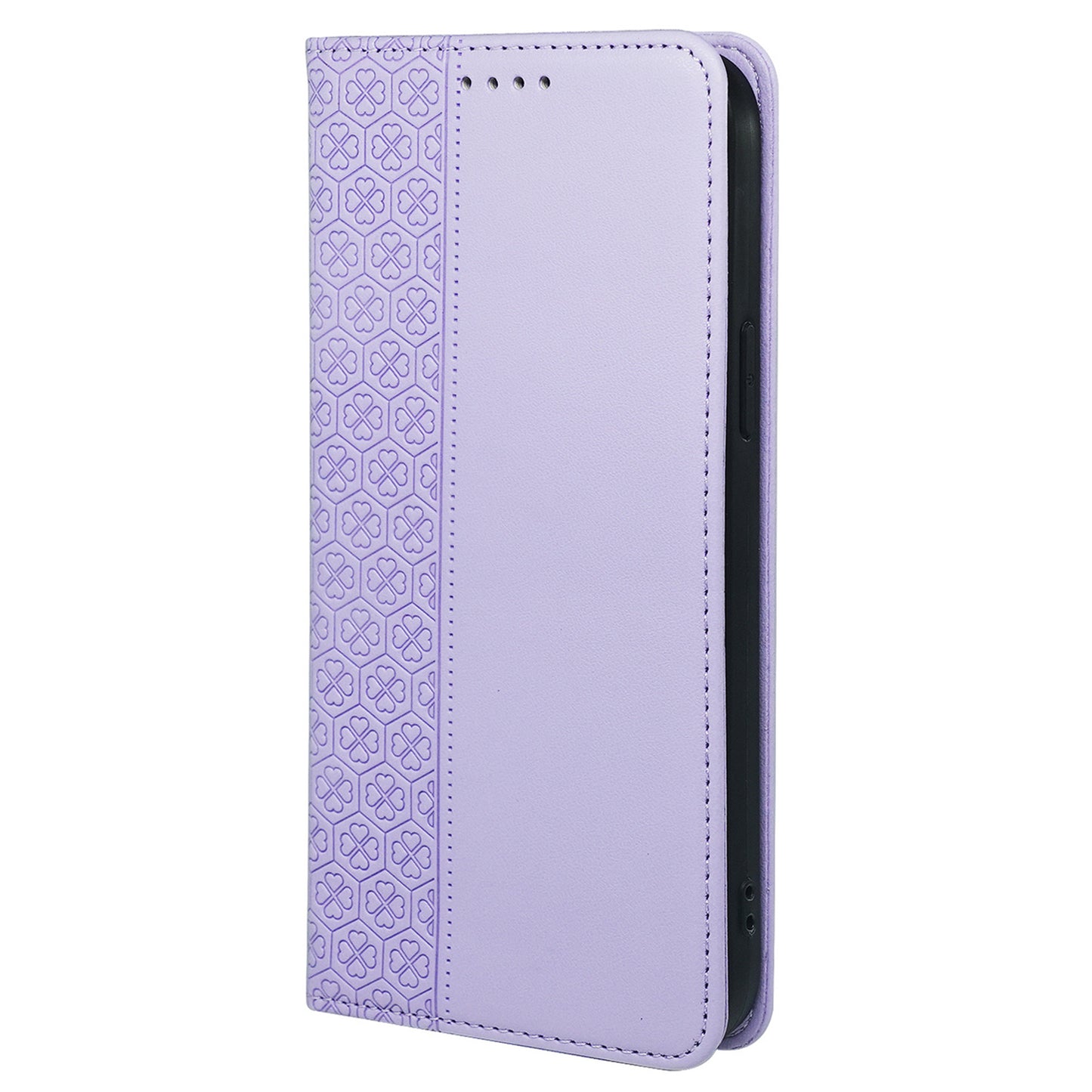 For Samsung Galaxy A16 5G / A16 4G Case Four-Leaf Clover Leather Flip Phone Cover Stand Wallet - Light Purple