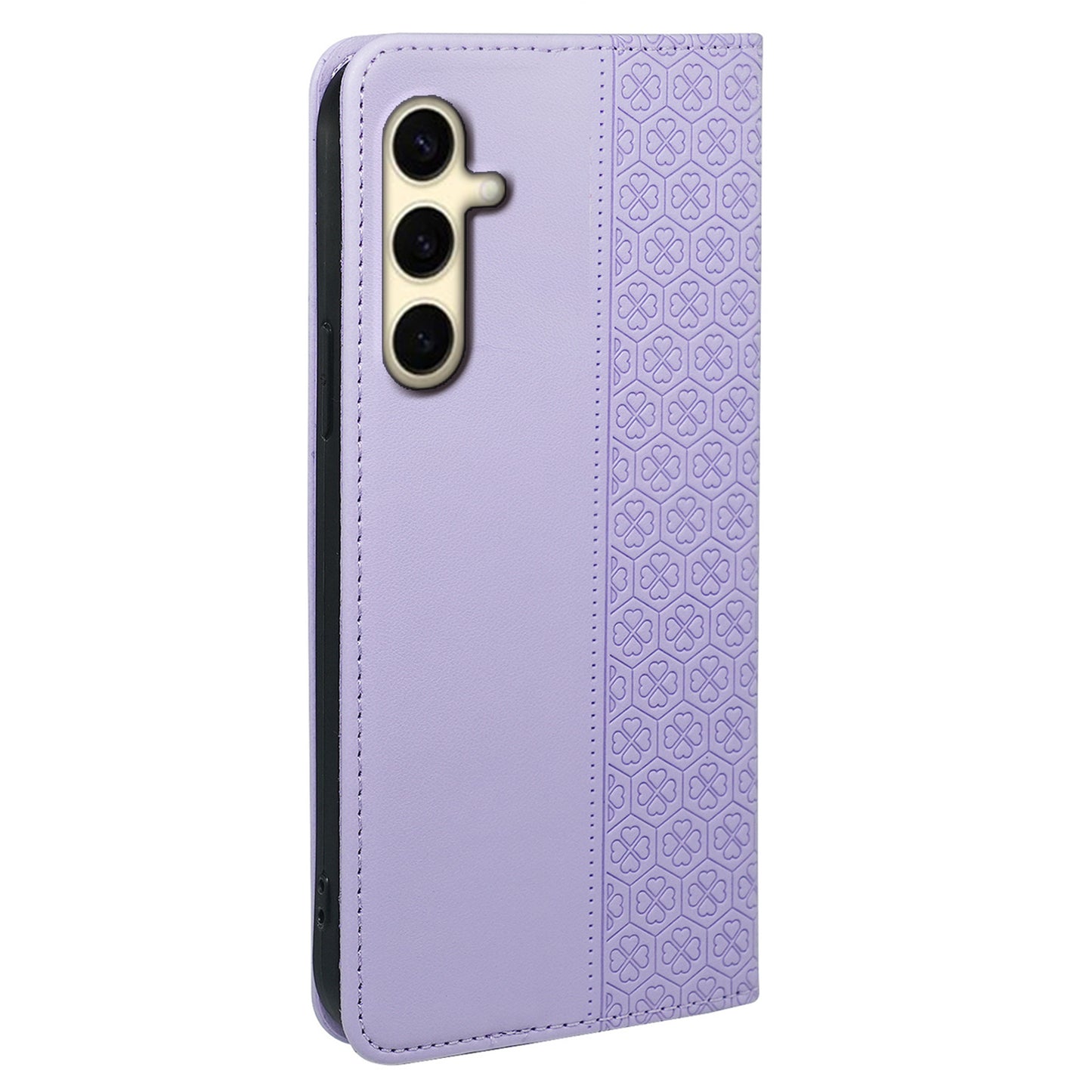 For Samsung Galaxy A16 5G / A16 4G Case Four-Leaf Clover Leather Flip Phone Cover Stand Wallet - Light Purple