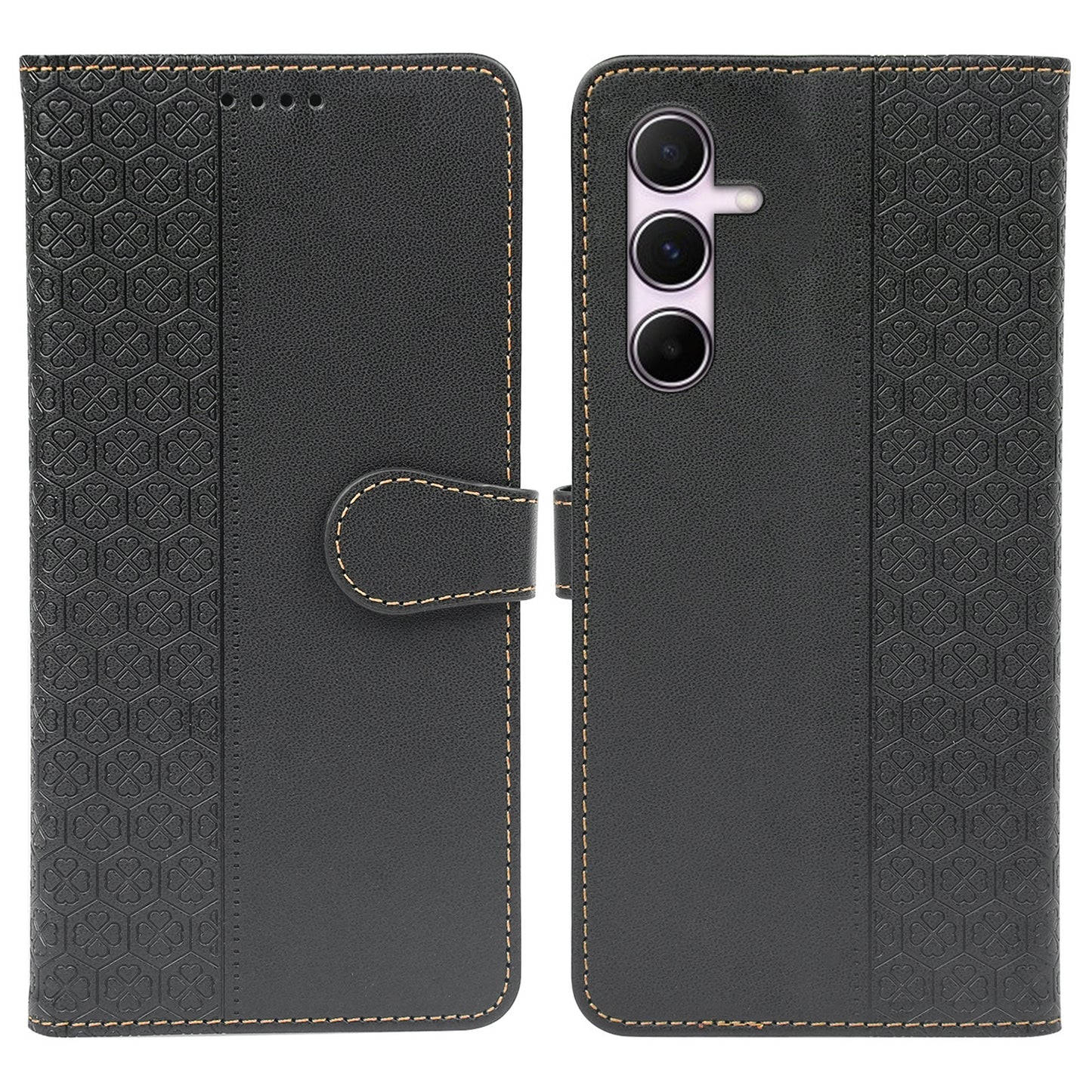 For Samsung Galaxy A16 5G / A16 4G Case Magnetic Clasp Four-Leaf Clover Leather Phone Cover - Black