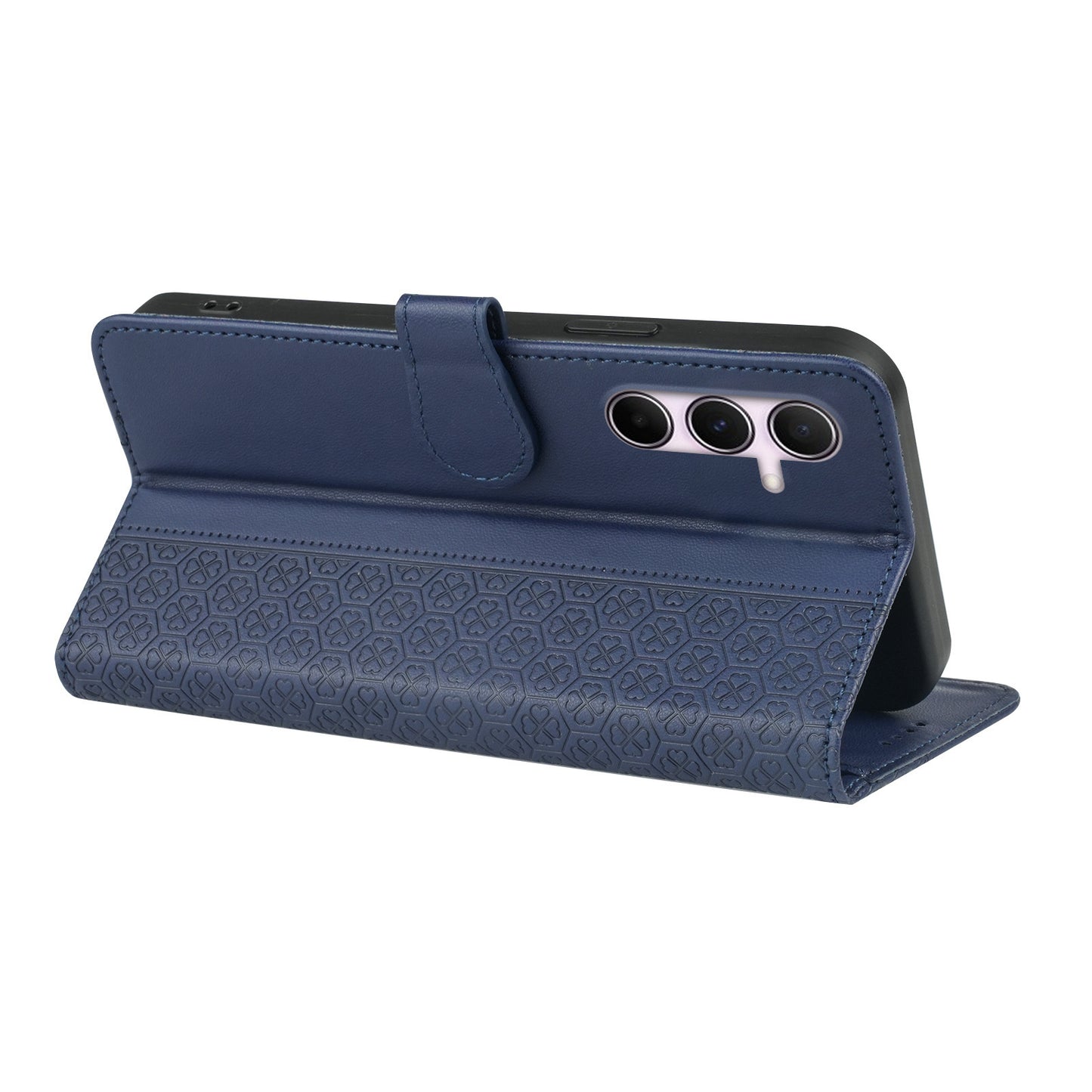 For Samsung Galaxy A16 5G / A16 4G Case Magnetic Clasp Four-Leaf Clover Leather Phone Cover - Blue