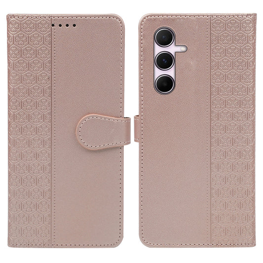 For Samsung Galaxy A16 5G / A16 4G Case Magnetic Clasp Four-Leaf Clover Leather Phone Cover - Rose Gold