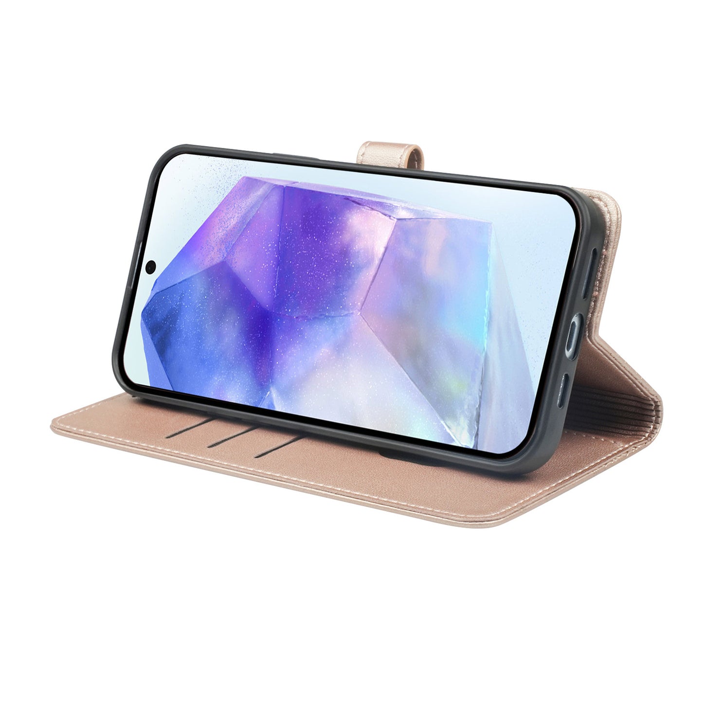 For Samsung Galaxy A16 5G / A16 4G Case Magnetic Clasp Four-Leaf Clover Leather Phone Cover - Rose Gold