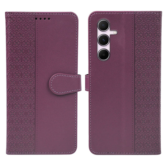 For Samsung Galaxy A16 5G / A16 4G Case Magnetic Clasp Four-Leaf Clover Leather Phone Cover - Dark Purple