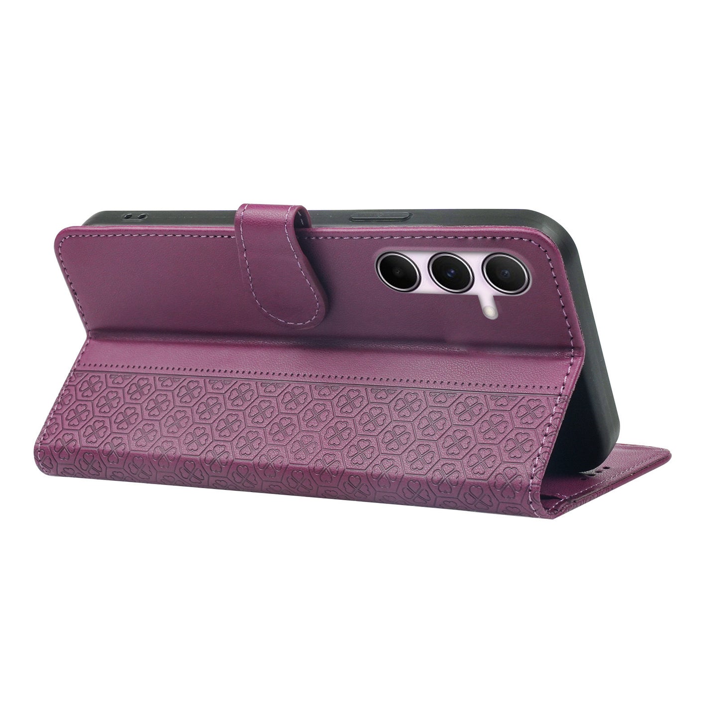 For Samsung Galaxy A16 5G / A16 4G Case Magnetic Clasp Four-Leaf Clover Leather Phone Cover - Dark Purple