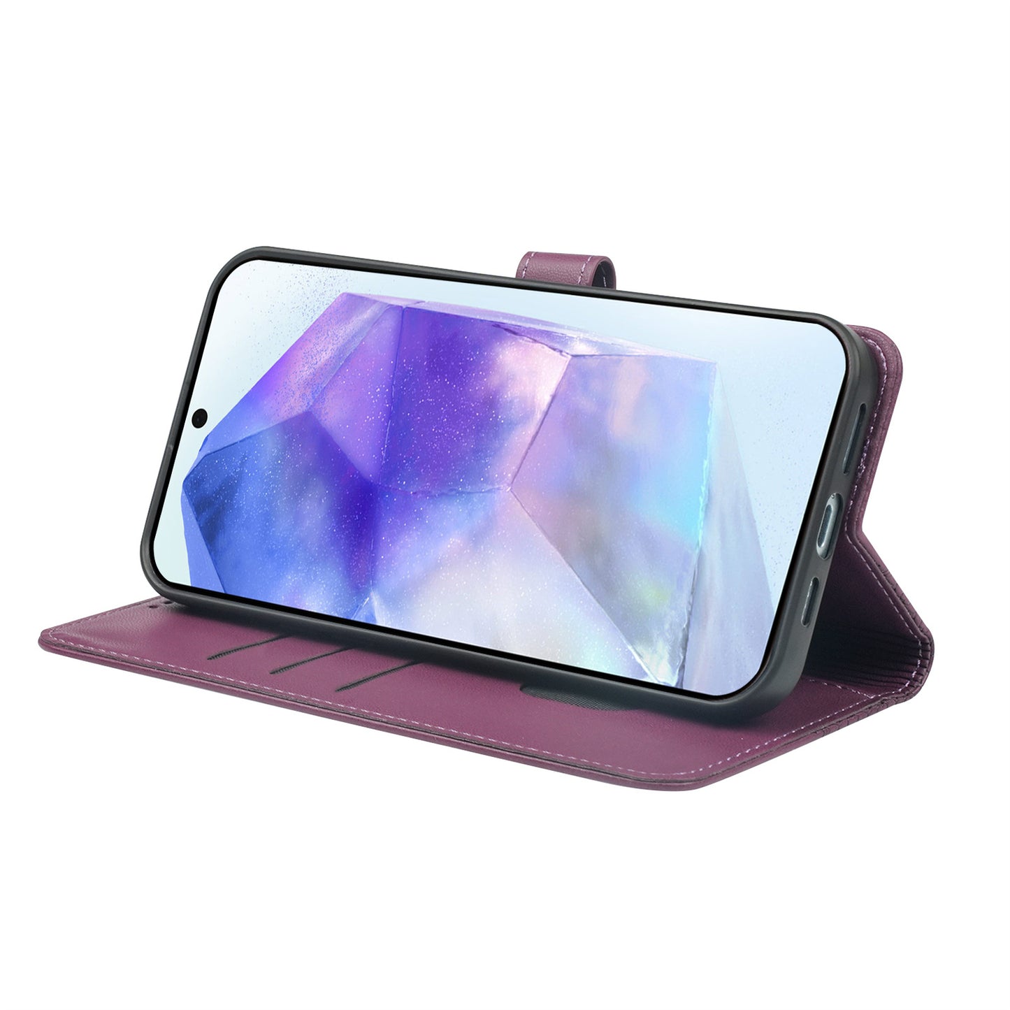 For Samsung Galaxy A16 5G / A16 4G Case Magnetic Clasp Four-Leaf Clover Leather Phone Cover - Dark Purple