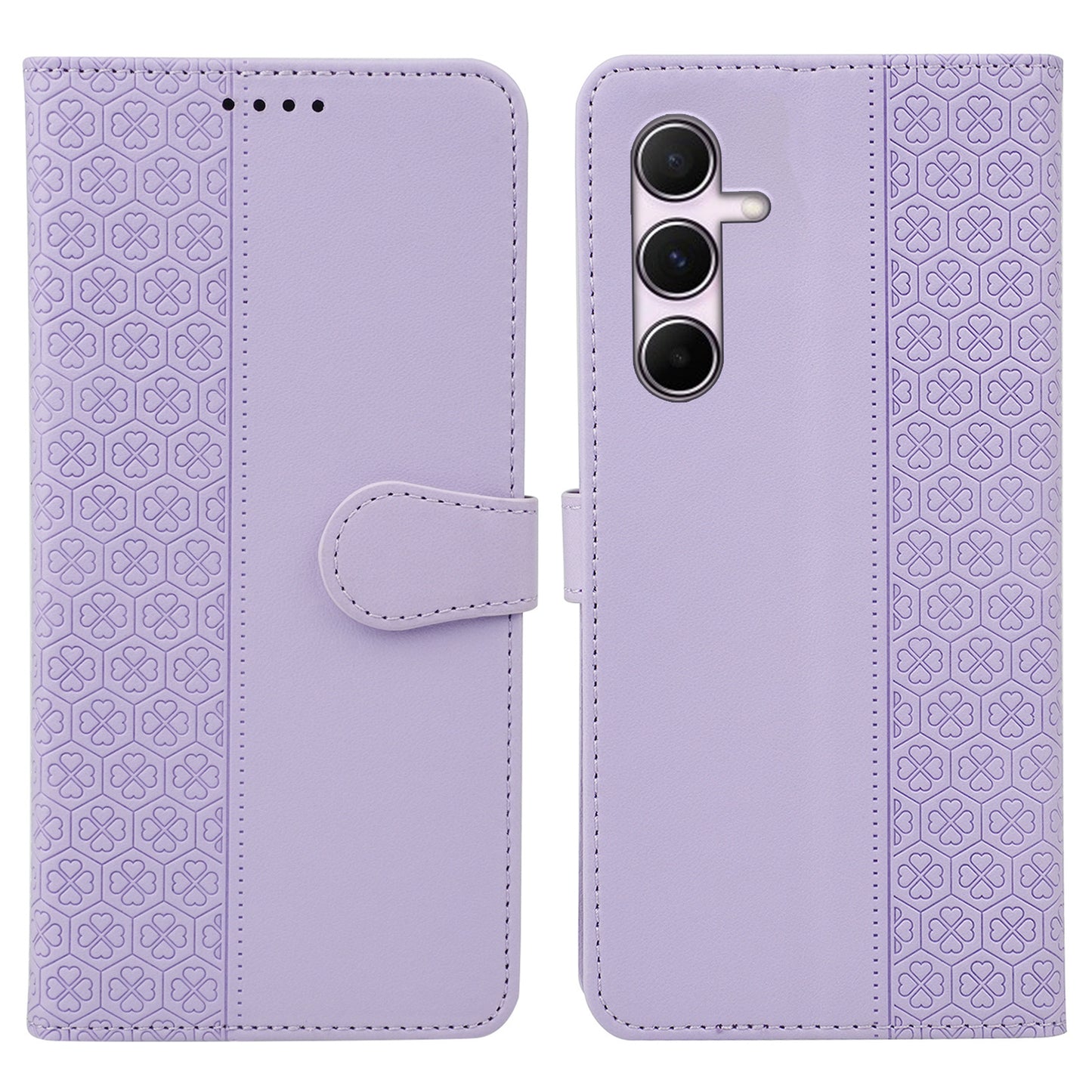 For Samsung Galaxy A16 5G / A16 4G Case Magnetic Clasp Four-Leaf Clover Leather Phone Cover - Light Purple