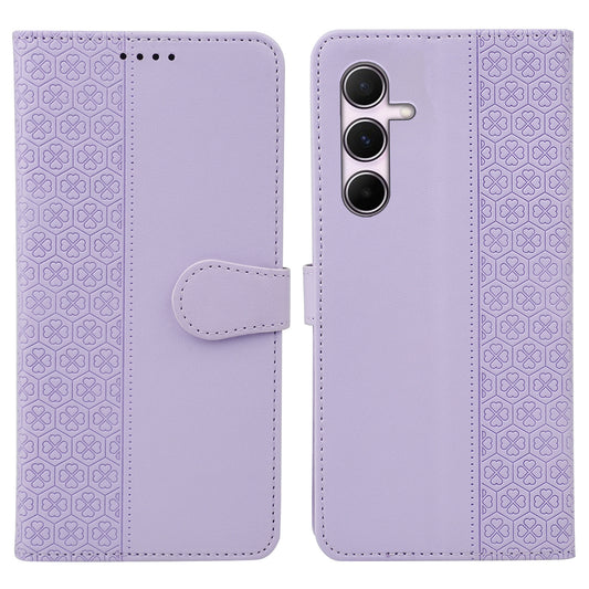 For Samsung Galaxy A16 5G / A16 4G Case Magnetic Clasp Four-Leaf Clover Leather Phone Cover - Light Purple