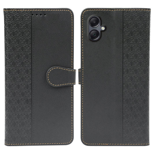 For Samsung Galaxy A06 Case Magnetic Clasp Four-Leaf Clover Leather Phone Cover - Black