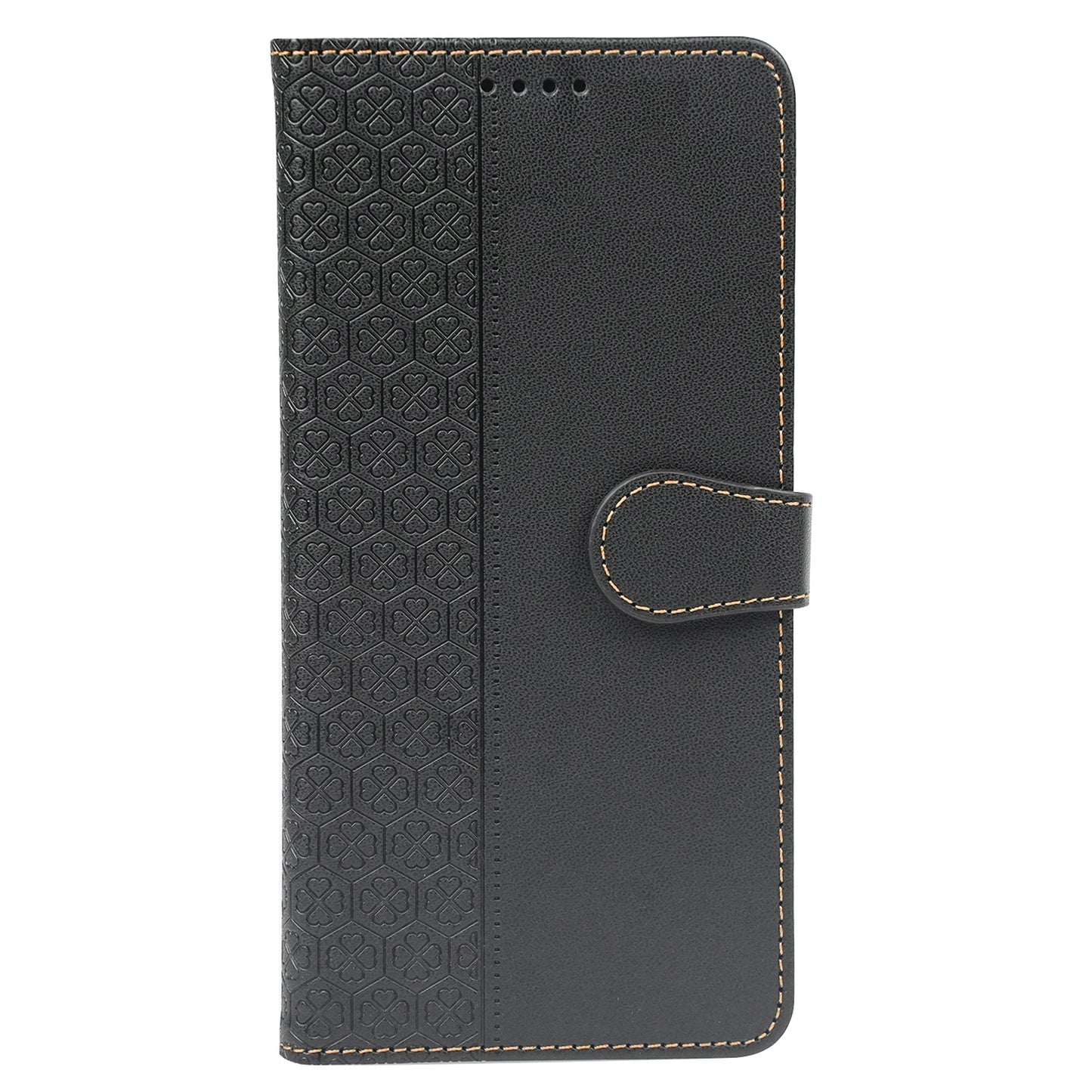 For Samsung Galaxy A06 Case Magnetic Clasp Four-Leaf Clover Leather Phone Cover - Black