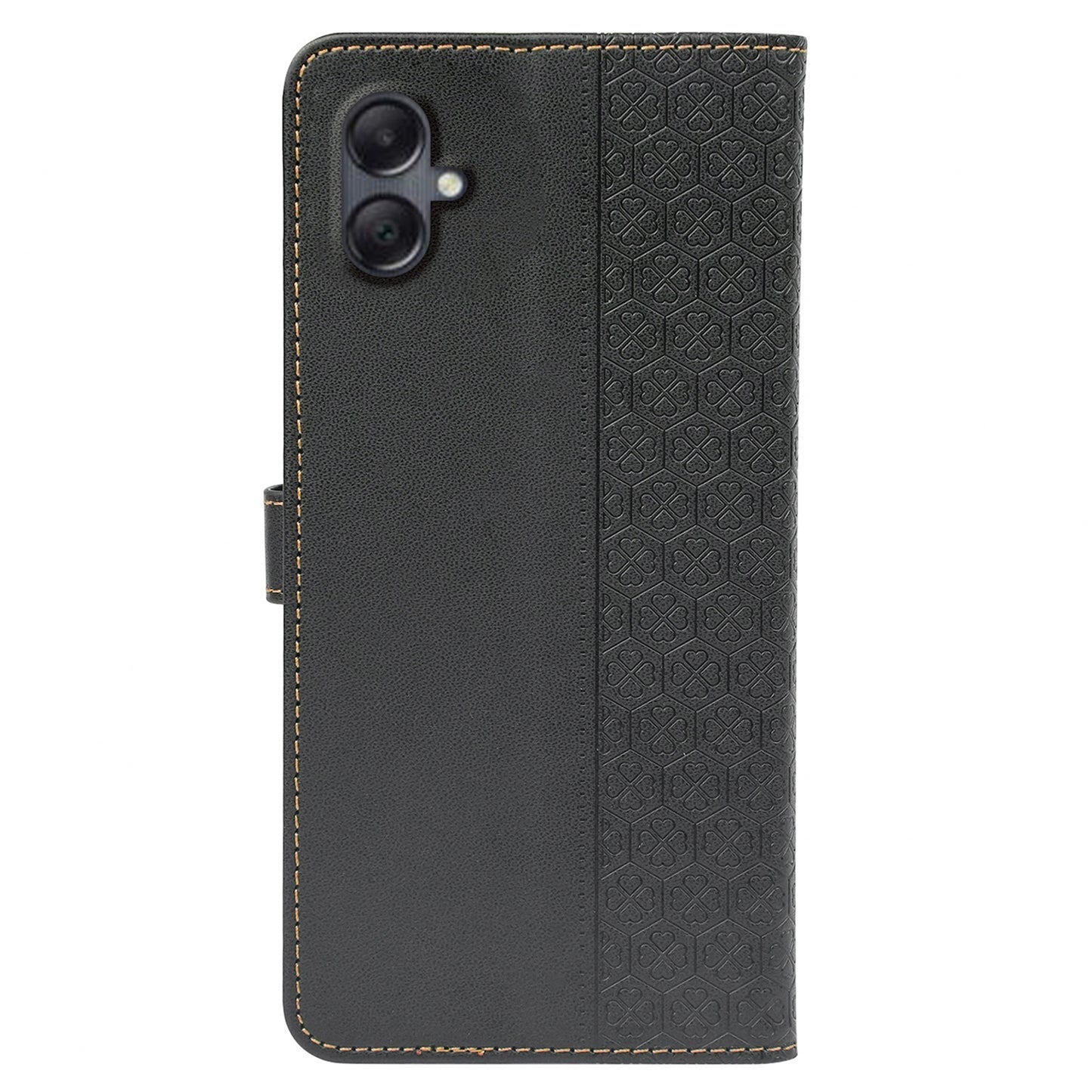 For Samsung Galaxy A06 Case Magnetic Clasp Four-Leaf Clover Leather Phone Cover - Black