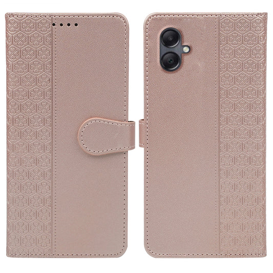 For Samsung Galaxy A06 Case Magnetic Clasp Four-Leaf Clover Leather Phone Cover - Rose Gold
