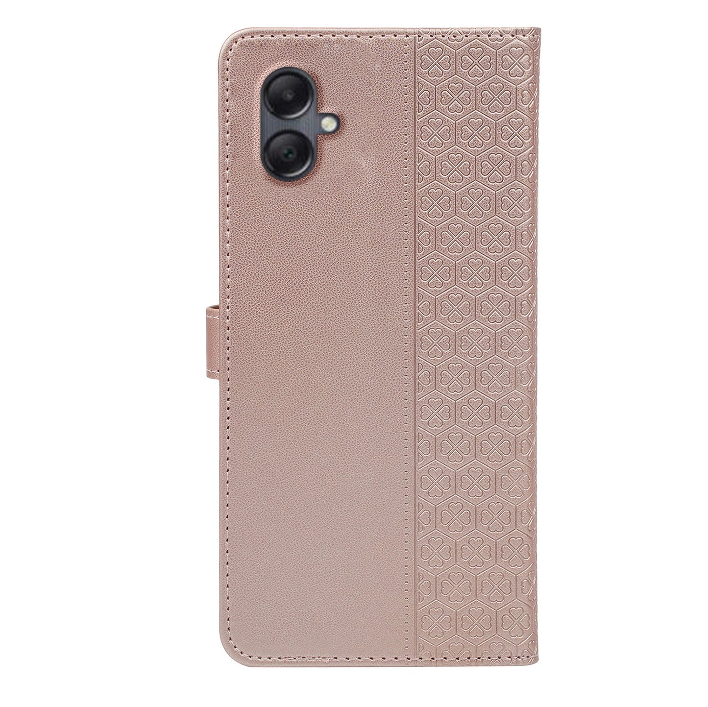For Samsung Galaxy A06 Case Magnetic Clasp Four-Leaf Clover Leather Phone Cover - Rose Gold
