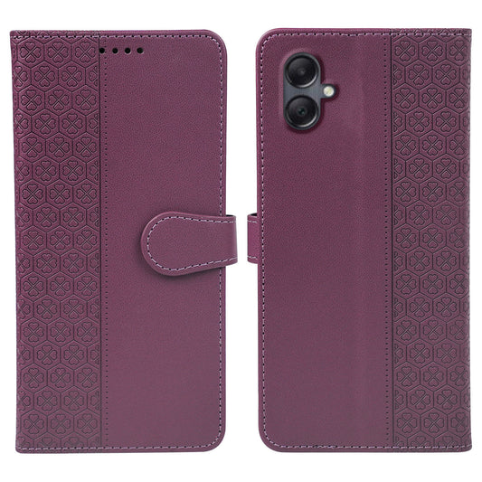 For Samsung Galaxy A06 Case Magnetic Clasp Four-Leaf Clover Leather Phone Cover - Dark Purple