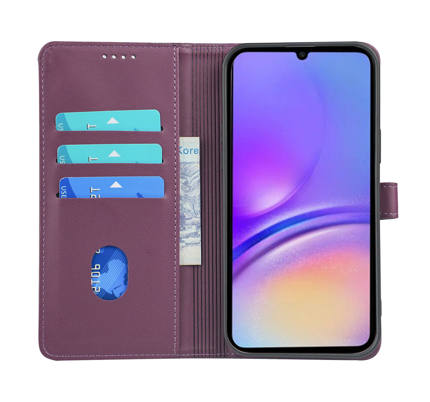 For Samsung Galaxy A06 Case Magnetic Clasp Four-Leaf Clover Leather Phone Cover - Dark Purple