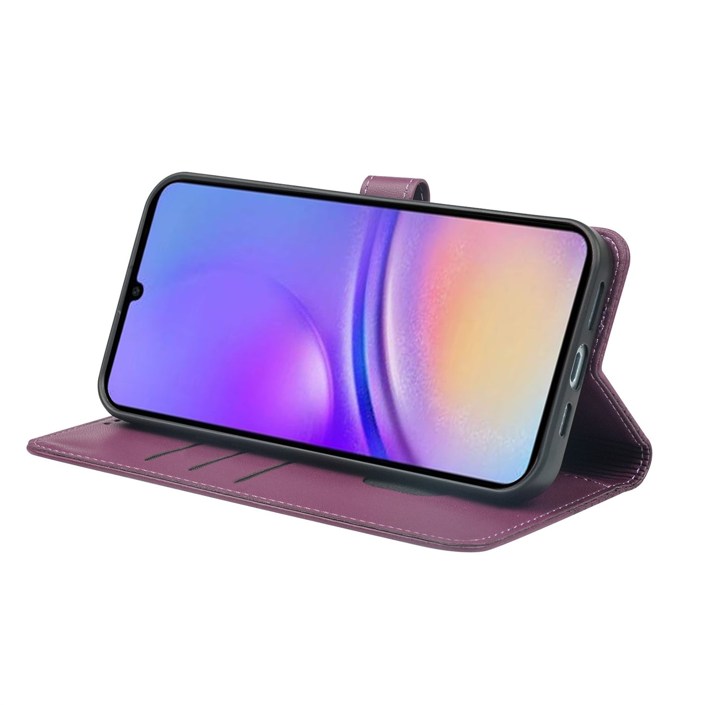 For Samsung Galaxy A06 Case Magnetic Clasp Four-Leaf Clover Leather Phone Cover - Dark Purple
