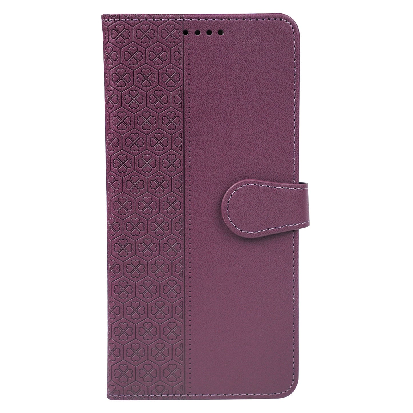 For Samsung Galaxy A06 Case Magnetic Clasp Four-Leaf Clover Leather Phone Cover - Dark Purple