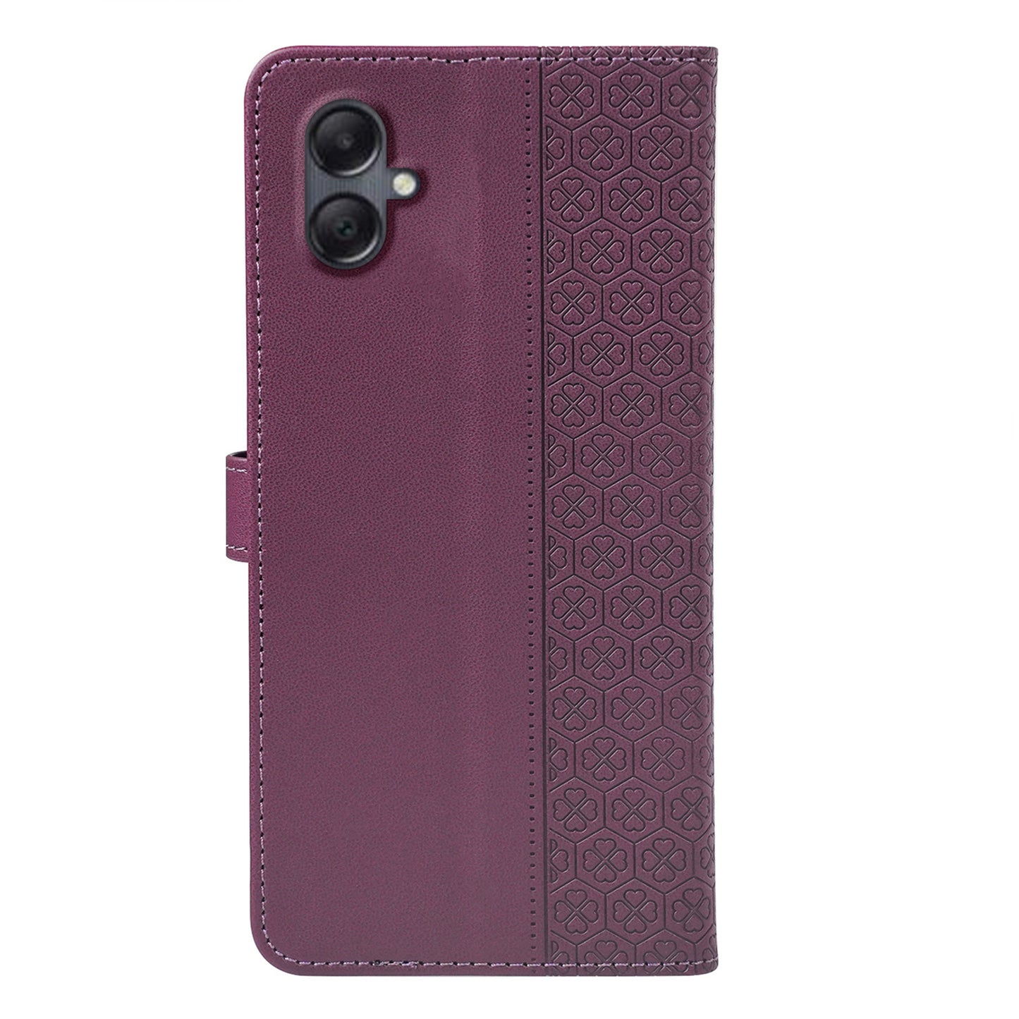 For Samsung Galaxy A06 Case Magnetic Clasp Four-Leaf Clover Leather Phone Cover - Dark Purple