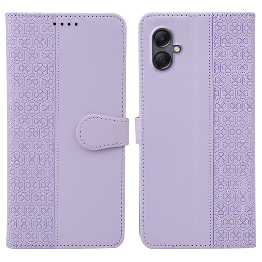 For Samsung Galaxy A06 Case Magnetic Clasp Four-Leaf Clover Leather Phone Cover - Light Purple