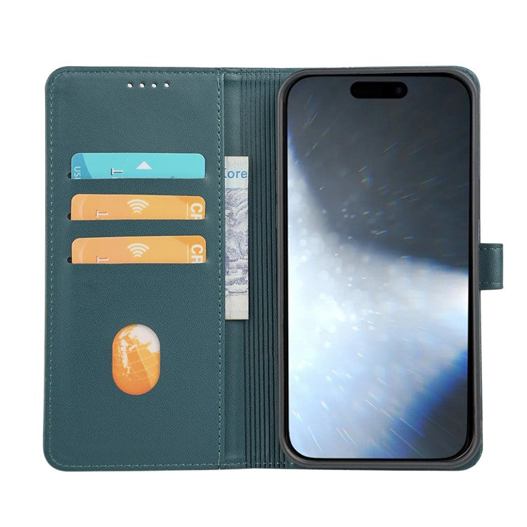 For iPhone 16 Plus Case Magnetic Clasp Four-Leaf Clover Leather Phone Cover - Green