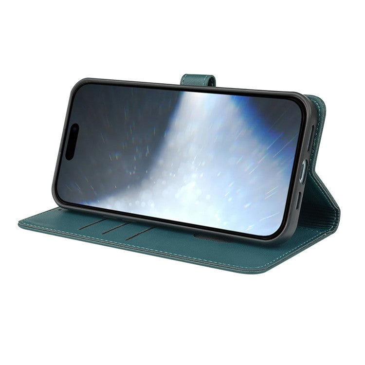 For iPhone 16 Plus Case Magnetic Clasp Four-Leaf Clover Leather Phone Cover - Green