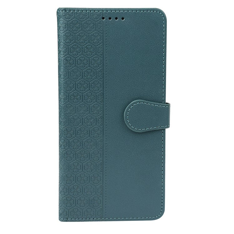 For iPhone 16 Plus Case Magnetic Clasp Four-Leaf Clover Leather Phone Cover - Green
