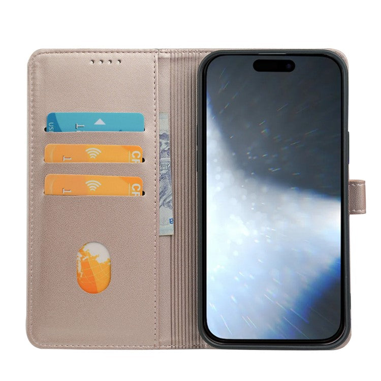 For iPhone 16 Plus Case Magnetic Clasp Four-Leaf Clover Leather Phone Cover - Rose Gold