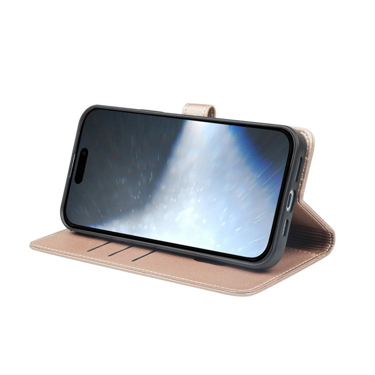 For iPhone 16 Plus Case Magnetic Clasp Four-Leaf Clover Leather Phone Cover - Rose Gold